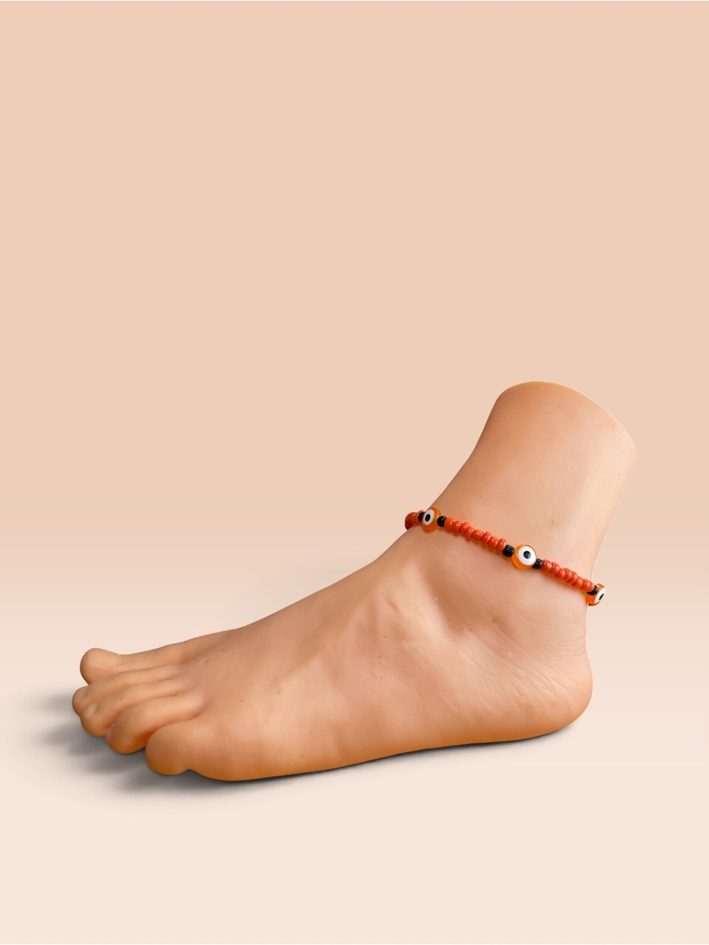 Handmade Orange Beaded Evil Eye Anklet